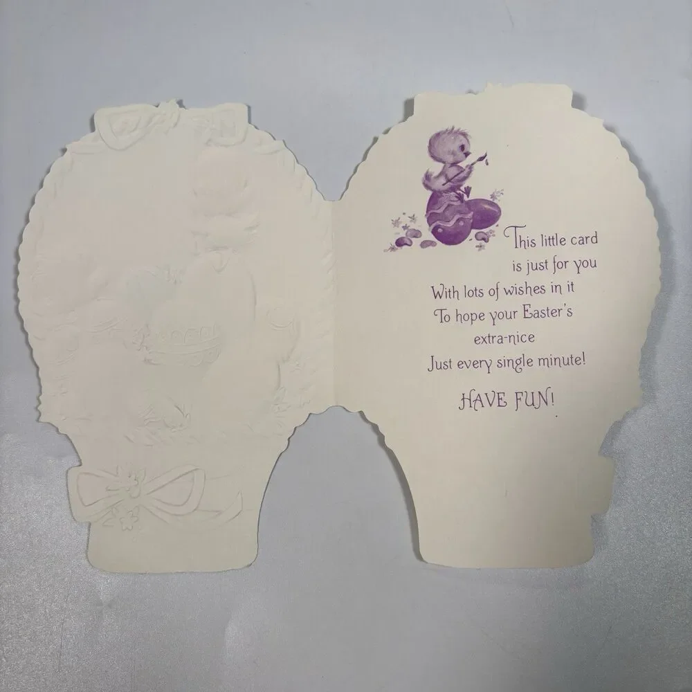 Vintage Easter Basket Chicks Die Cut Greeting Card Embossed Wall Decor Art